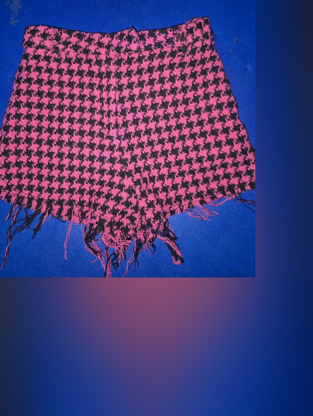Pink and Black Houndstooth Fringe Scarf Wrap